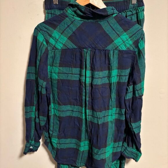 aerie Plaid Flannel matching Pajama set - Green/Black, Size Small Medium - Picture 7 of 14